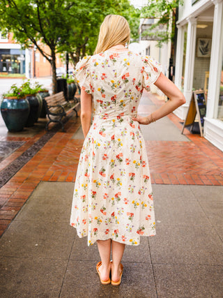 Ivory floral print midi dress