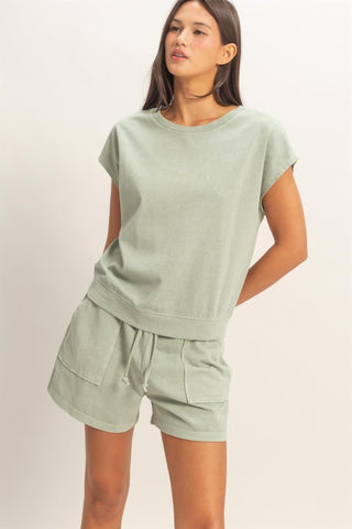 Sage cotton shorts