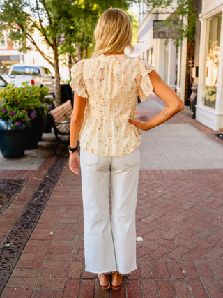 Floral print ruffle sleeve blouse