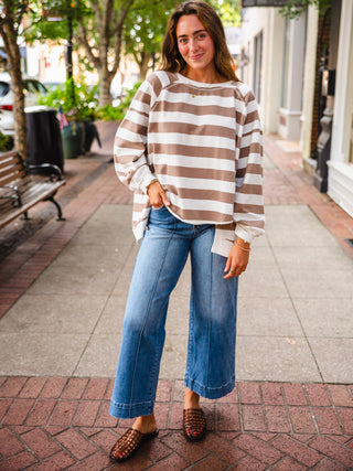 Off white & brown stripe oversize pullover