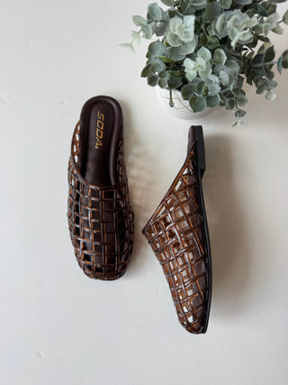 Brown jelly caged slip on mules