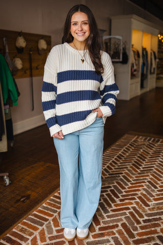 Cream & navy stripe sweater
