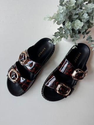 Tortoise double buckle slip on sandal