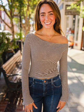 Brown stripe LS top