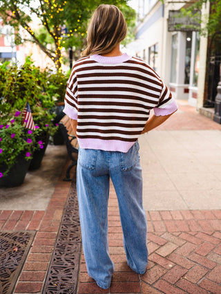 Contrast rib stripe SS sweater