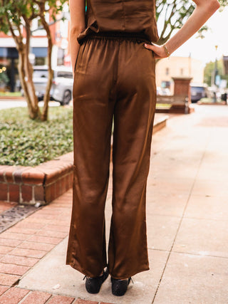 Dark brown satin pull on pants