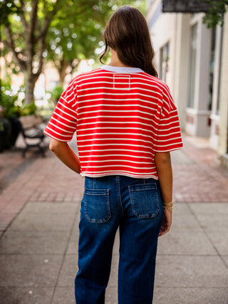 Red striped SS rugby top