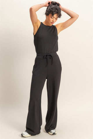 Black sleeveless jumpsuit