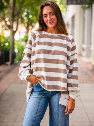 Off white & brown stripe oversize pullover