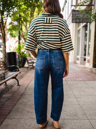 Striped waffle knit short sleeve boxy tee