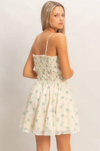 Green floral print dress