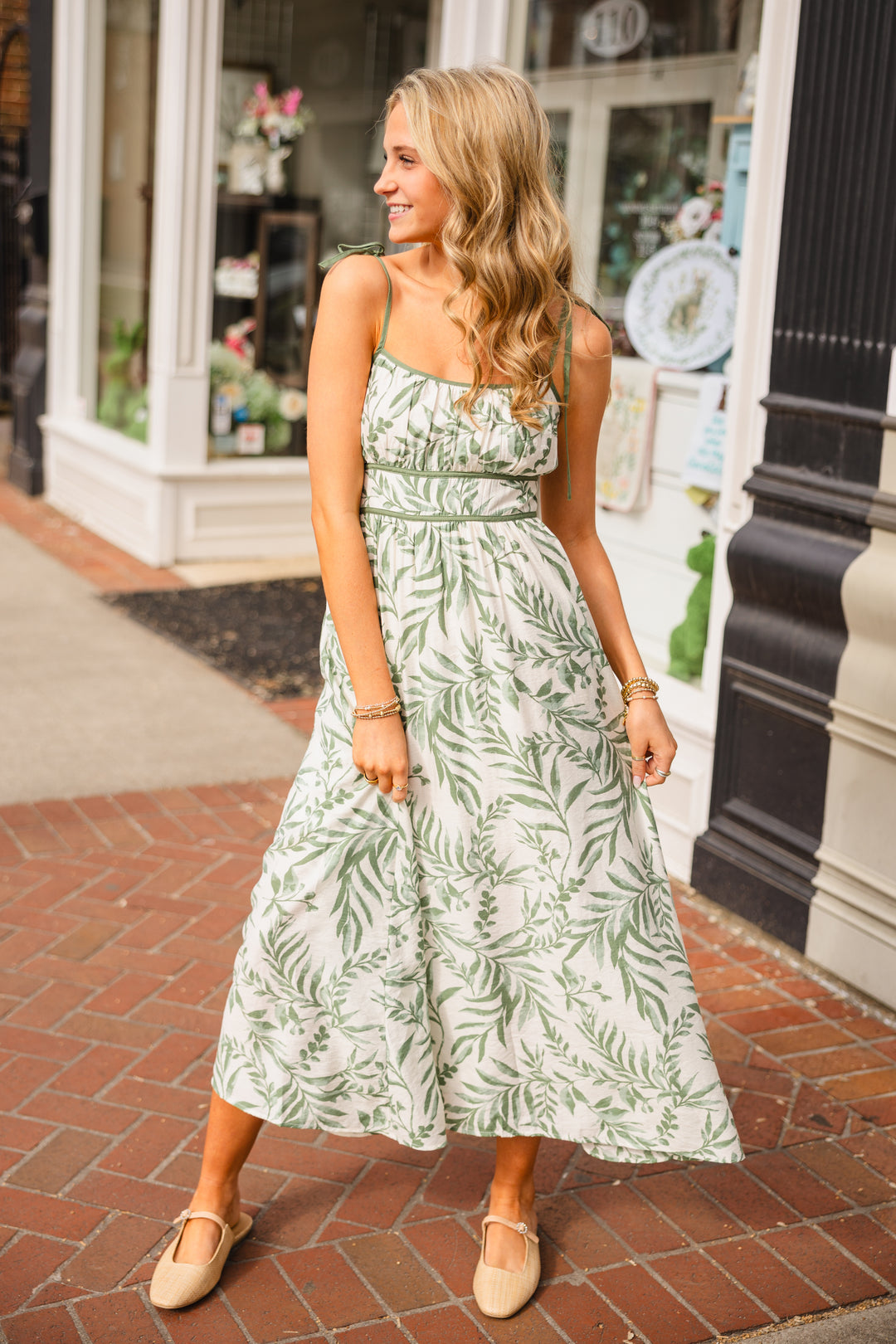 leaf print midi dress Print Tie Straps Maxi Dress in Multi