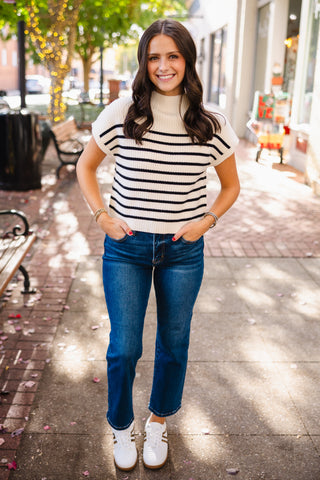 Stripe mock neck sweater