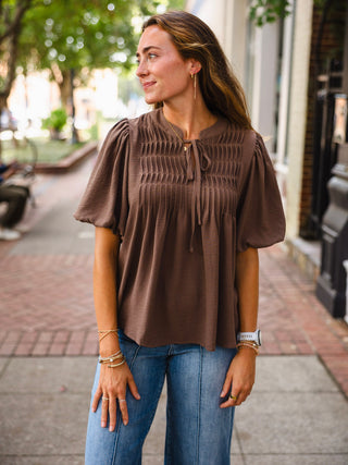 Puff sleeve pintuck detail bouse