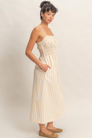 Striped spaghetti strap midi dress