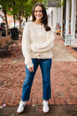Gold button LS sweater cardigan