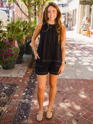 Black stitch detail shorts
