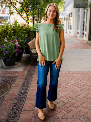 Light olive ruffle sleeve blouse