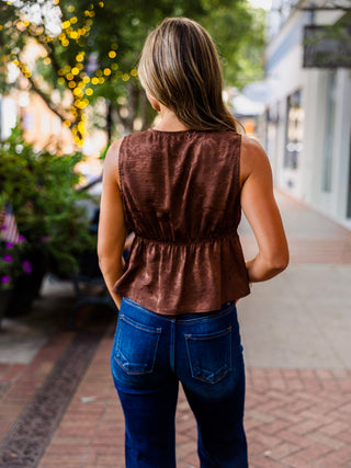 Satin jacquard lace trim top
