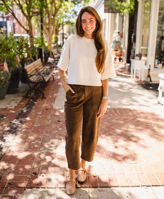 Brown corduroy barrel pants