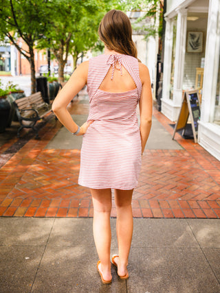 Red Stripe Open Back Dress