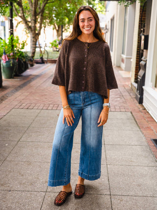 Brown half sleeve button down sweater