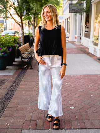 Off white & black stripe HR wide crop jeans