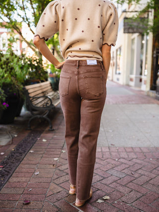 Brown HR straight leg ankle jeans