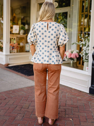 Light blue polka dot puff sleeve top