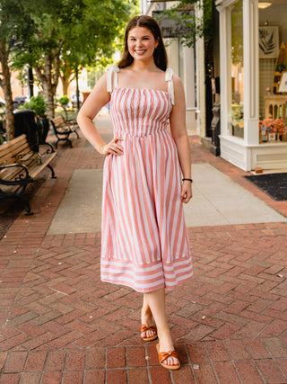 Blush striped linen midi dress