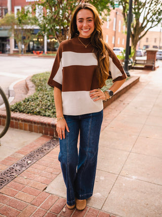Bold stripe drop shoulder top