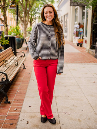 Striped drop shoulder button down cardigan