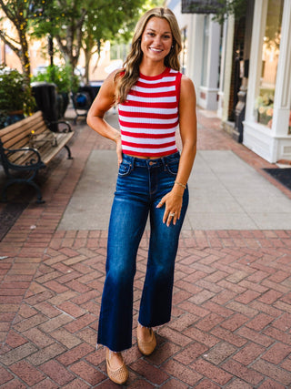 Red & white striped sleeveless sweater