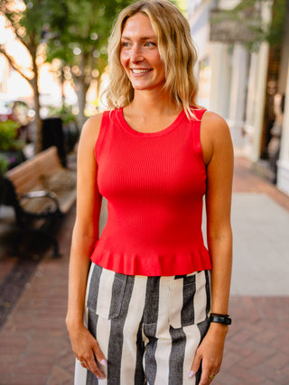 Sleeveless Ribbed Peplum Soft Knit Sweater Top