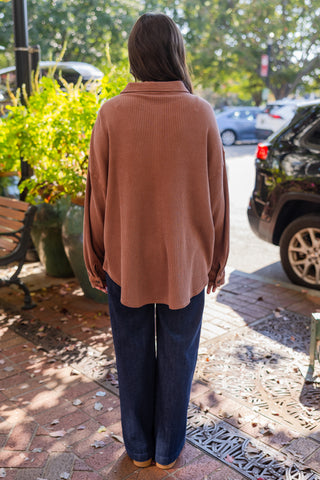 Chestnut waffle button up shacket