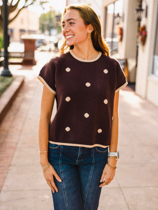 Brown SS polka dot sweater