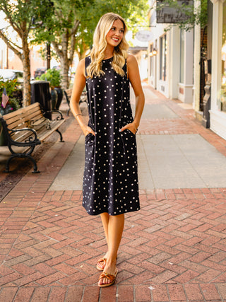 Polka dot sleeveless midi dress