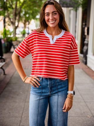 Red striped SS rugby top
