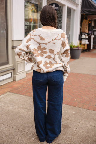 Cream & taupe print sweater