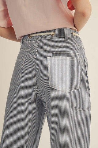 Drawstring waist stripe barrel pants
