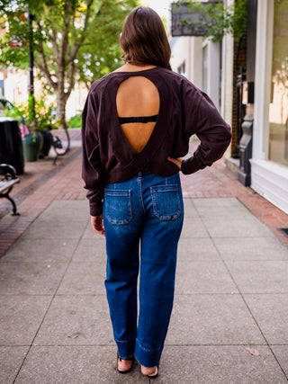 Crescent cotton open back long sleeve tee