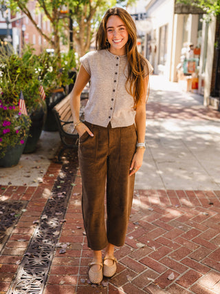 Raw Edge Sleeveless Button-Down Cardigan