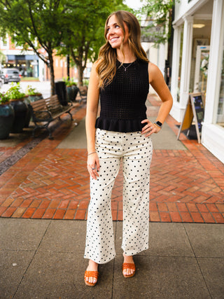 Black Sleeveless Open Knit Peplum Sweater Top