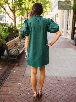 Hunter Green Short-Sleeve Cotton Dress