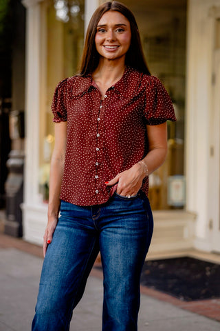 Wine dot print blouse