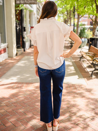 Ruffle trim SS blouse