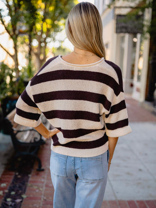 Chocolate brown wide stripe sweater