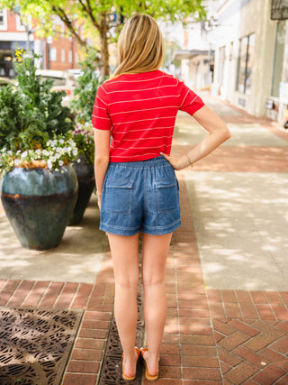 Red stripe SS cardigan
