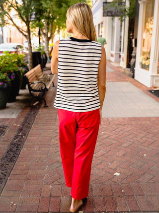 Sleeveless textured stripe top