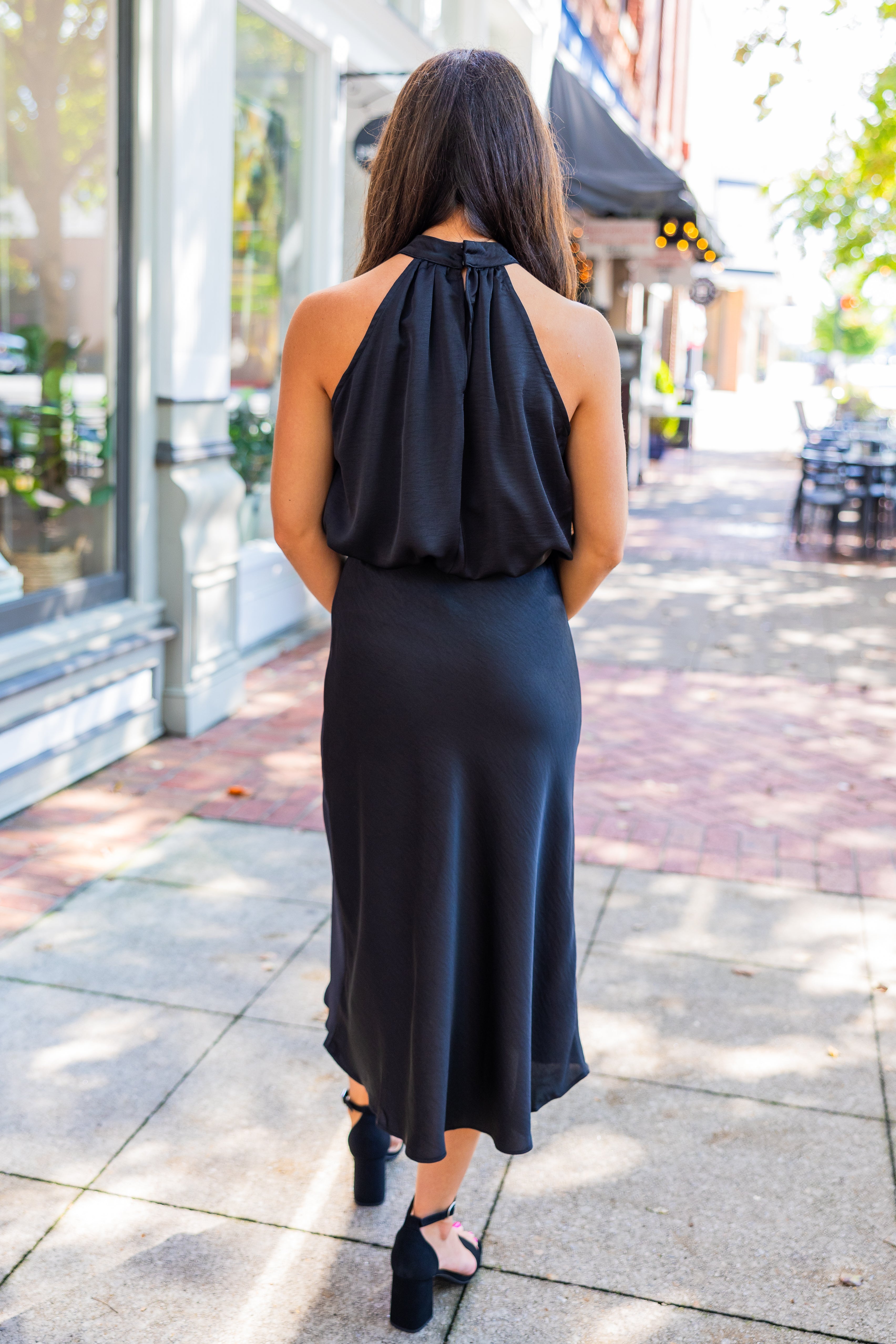 Black halter neck midi dress LARGE